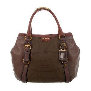 PRADA EUC XXL VITELLO DAINO & TESSUTO LEATHER BAG